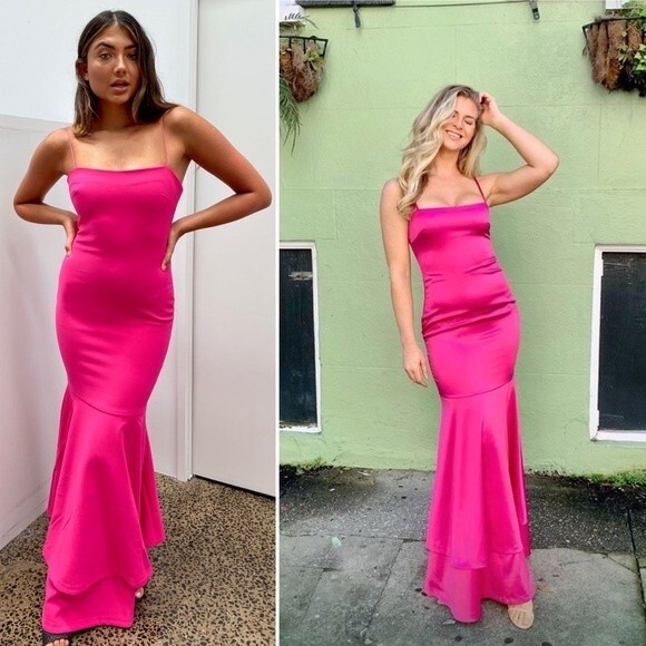 NEW Likely Aurora Satin Long Gown Size 10 Fuchsia Barbie Pink NWT - Picture 1 of 15